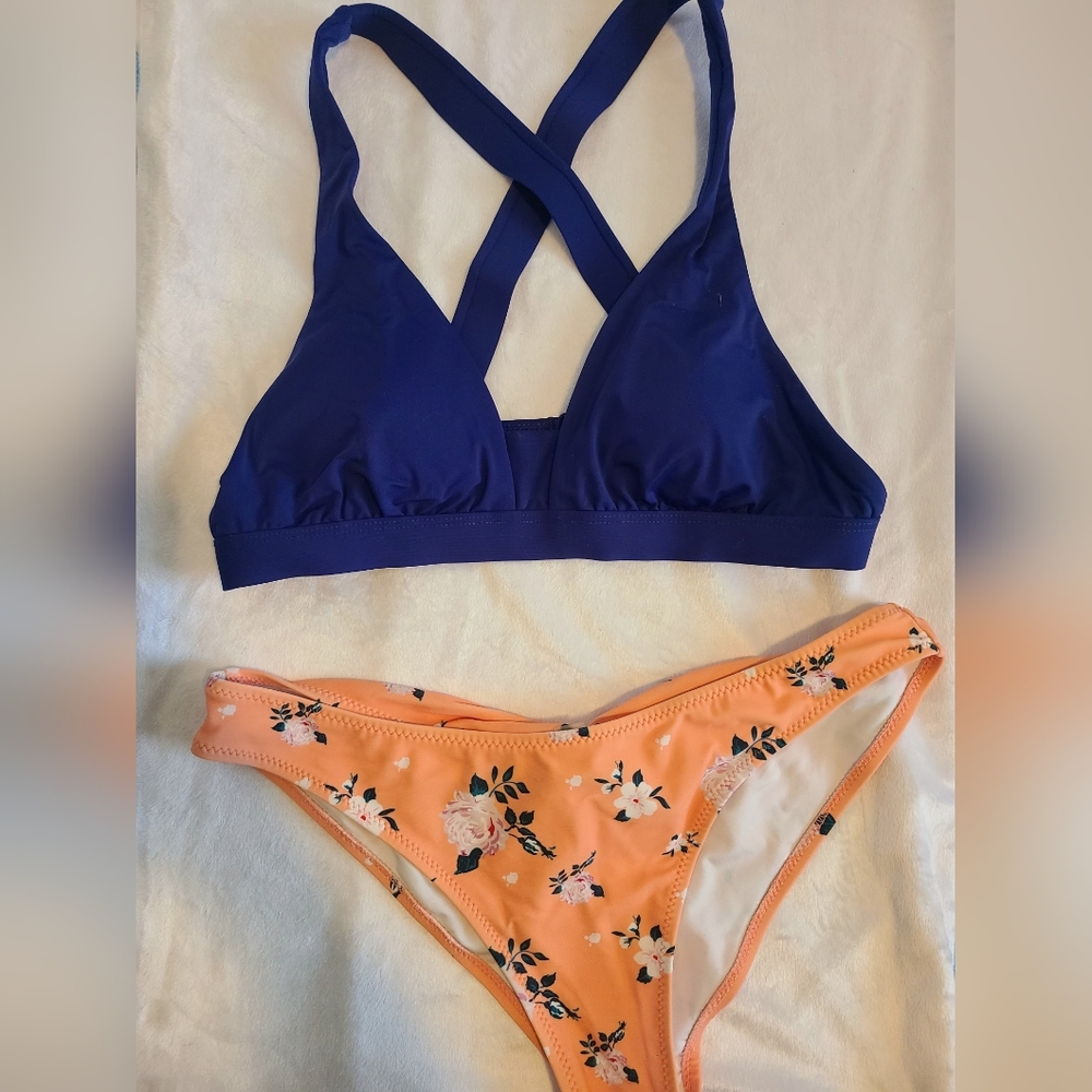 Cute Navy Blue and Floral Bikini